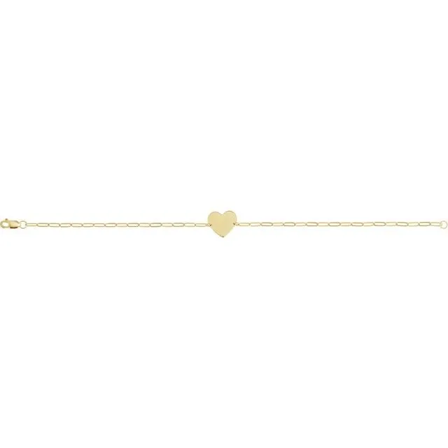 Engravable Heart 7" Elongated Cable Chain Bracelet