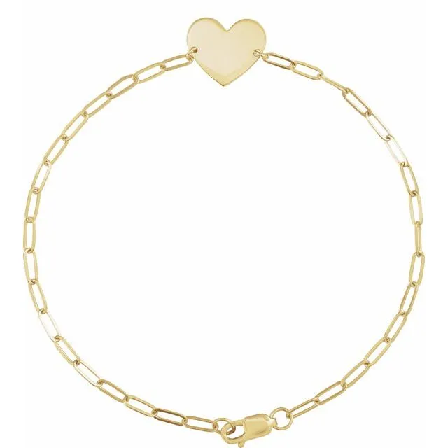 Engravable Heart 7" Elongated Cable Chain Bracelet