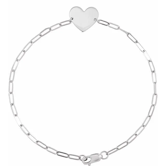 Engravable Heart 7" Elongated Cable Chain Bracelet