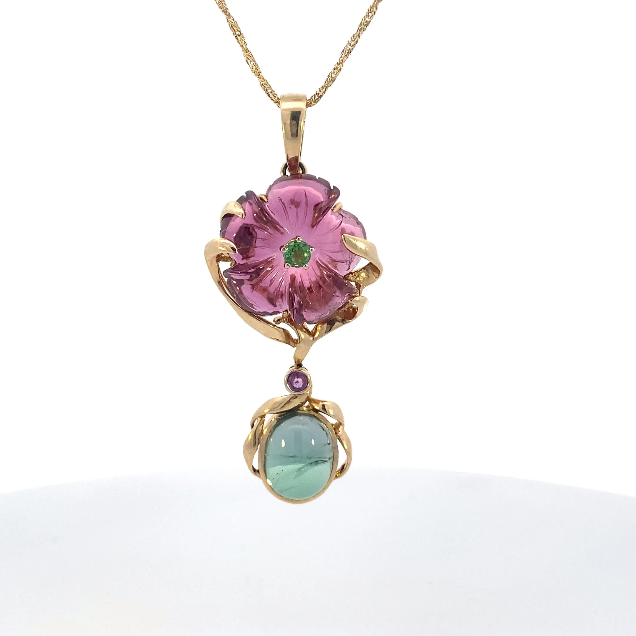 Estate 14K Yellow Gold 20.48ctw Floral Style Tourmaline Necklace