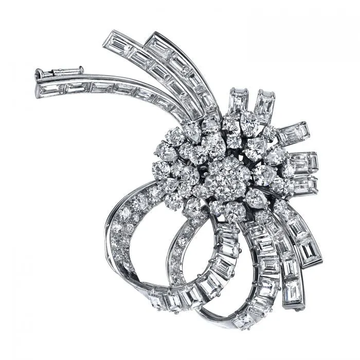 Estate Diamond Platinum Brooch & Pendant