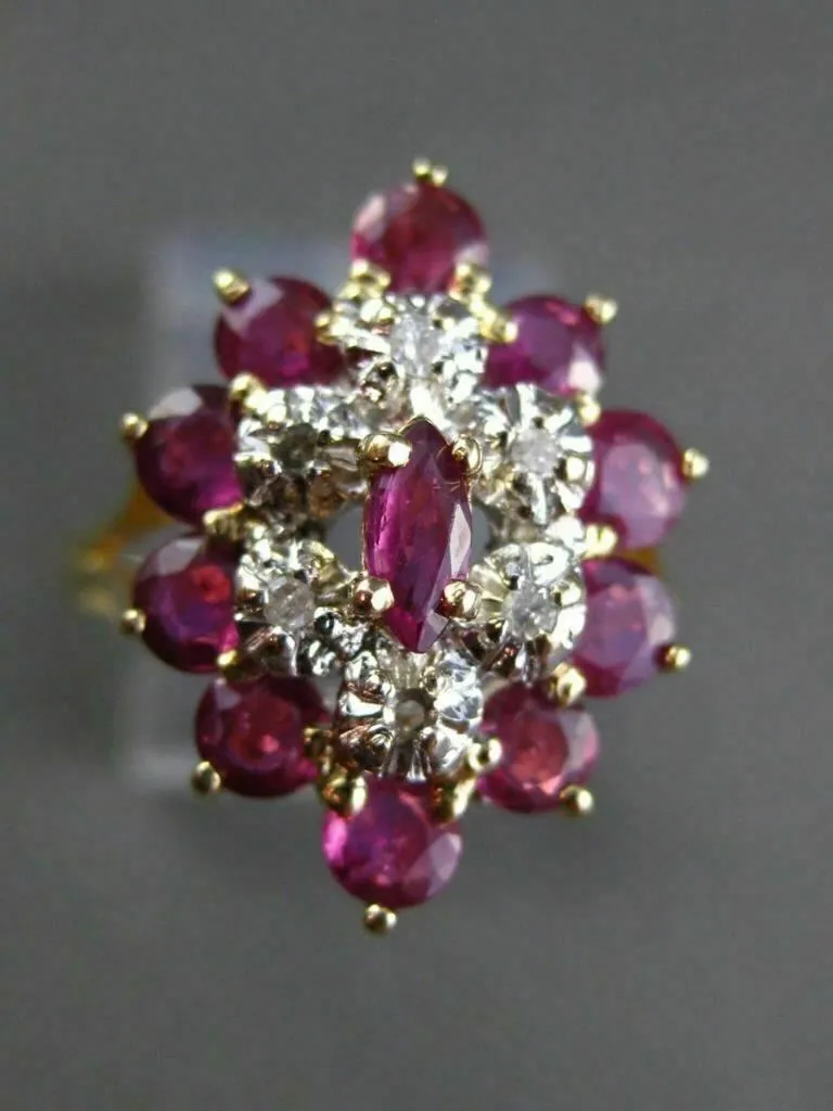 ESTATE LARGE 1.26CT DIAMOND & AAA RUBY 14K TWO TONE GOLD 3D COCKTAIL RING #19191