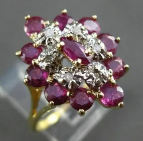 ESTATE LARGE 1.26CT DIAMOND & AAA RUBY 14K TWO TONE GOLD 3D COCKTAIL RING #19191