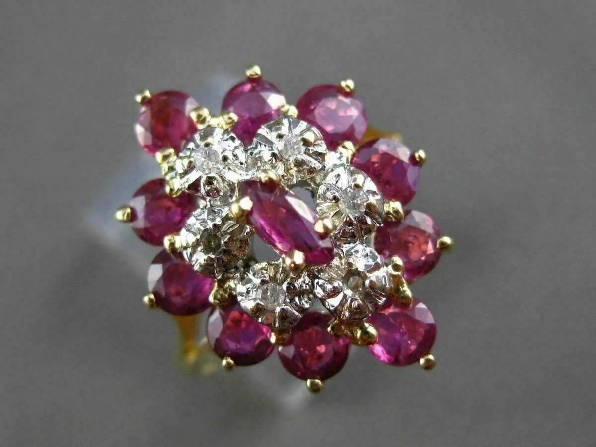 ESTATE LARGE 1.26CT DIAMOND & AAA RUBY 14K TWO TONE GOLD 3D COCKTAIL RING #19191