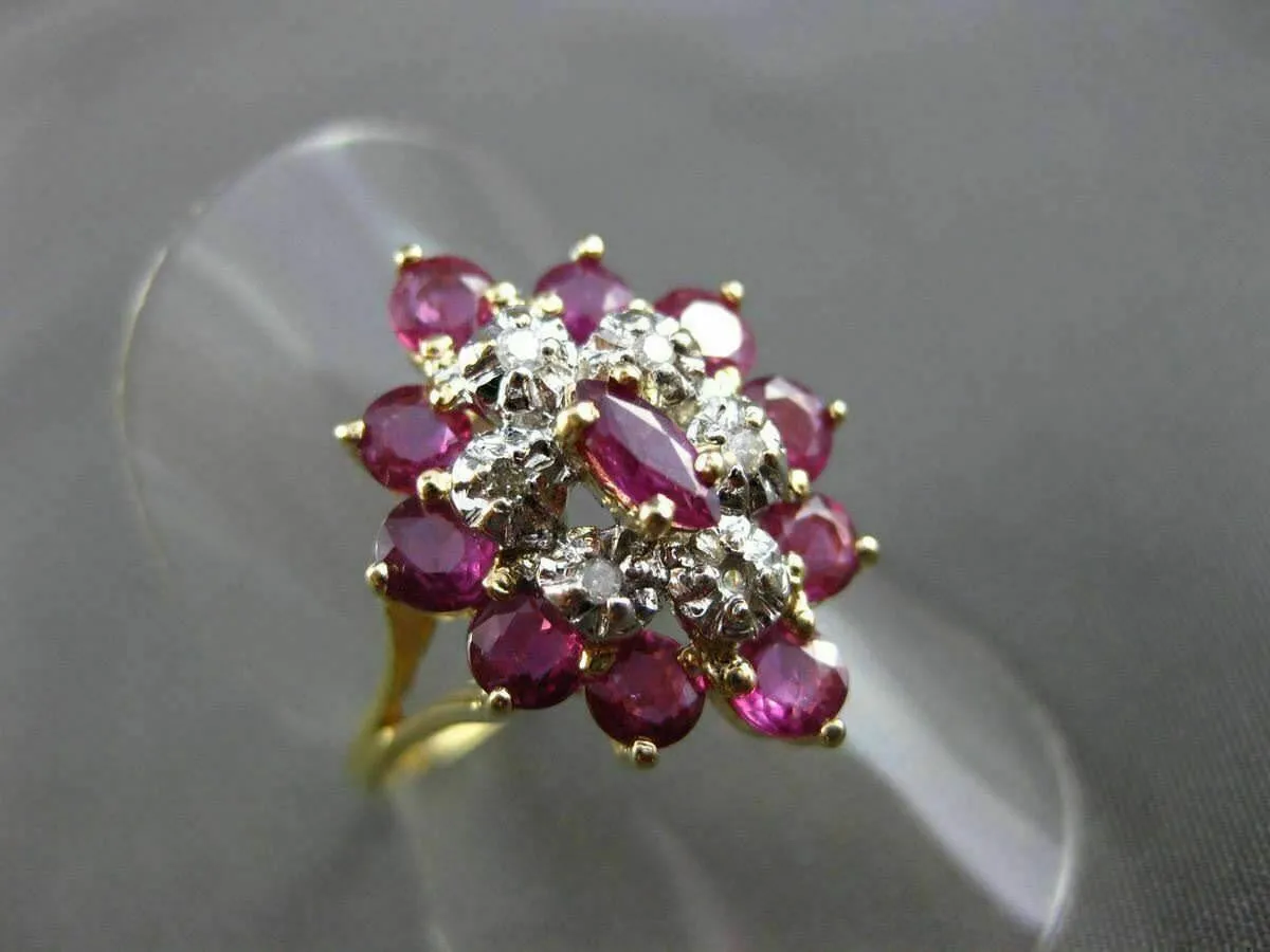 ESTATE LARGE 1.26CT DIAMOND & AAA RUBY 14K TWO TONE GOLD 3D COCKTAIL RING #19191