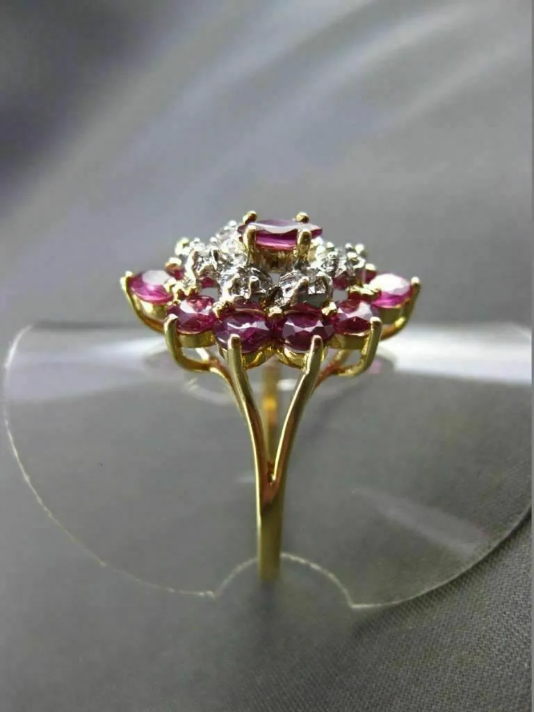 ESTATE LARGE 1.26CT DIAMOND & AAA RUBY 14K TWO TONE GOLD 3D COCKTAIL RING #19191