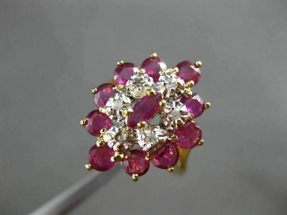 ESTATE LARGE 1.26CT DIAMOND & AAA RUBY 14K TWO TONE GOLD 3D COCKTAIL RING #19191