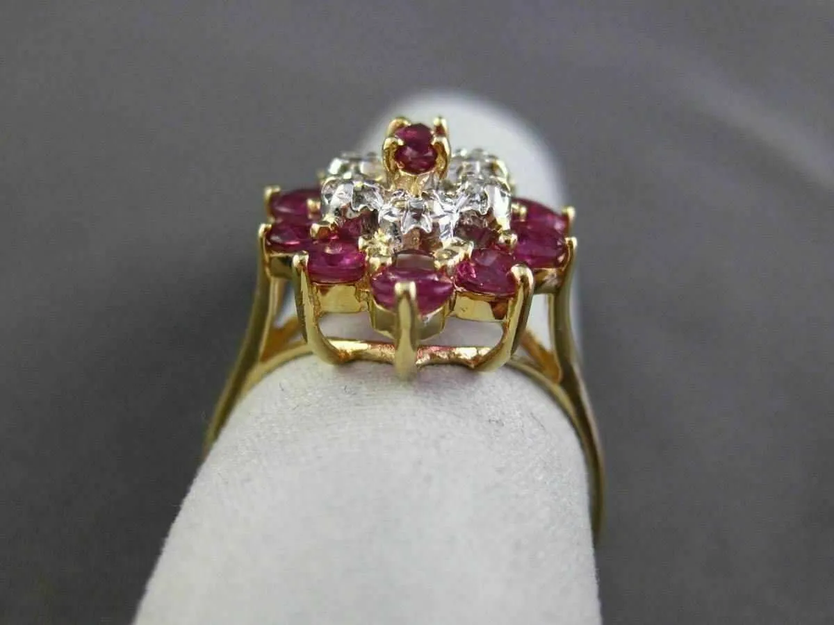 ESTATE LARGE 1.26CT DIAMOND & AAA RUBY 14K TWO TONE GOLD 3D COCKTAIL RING #19191