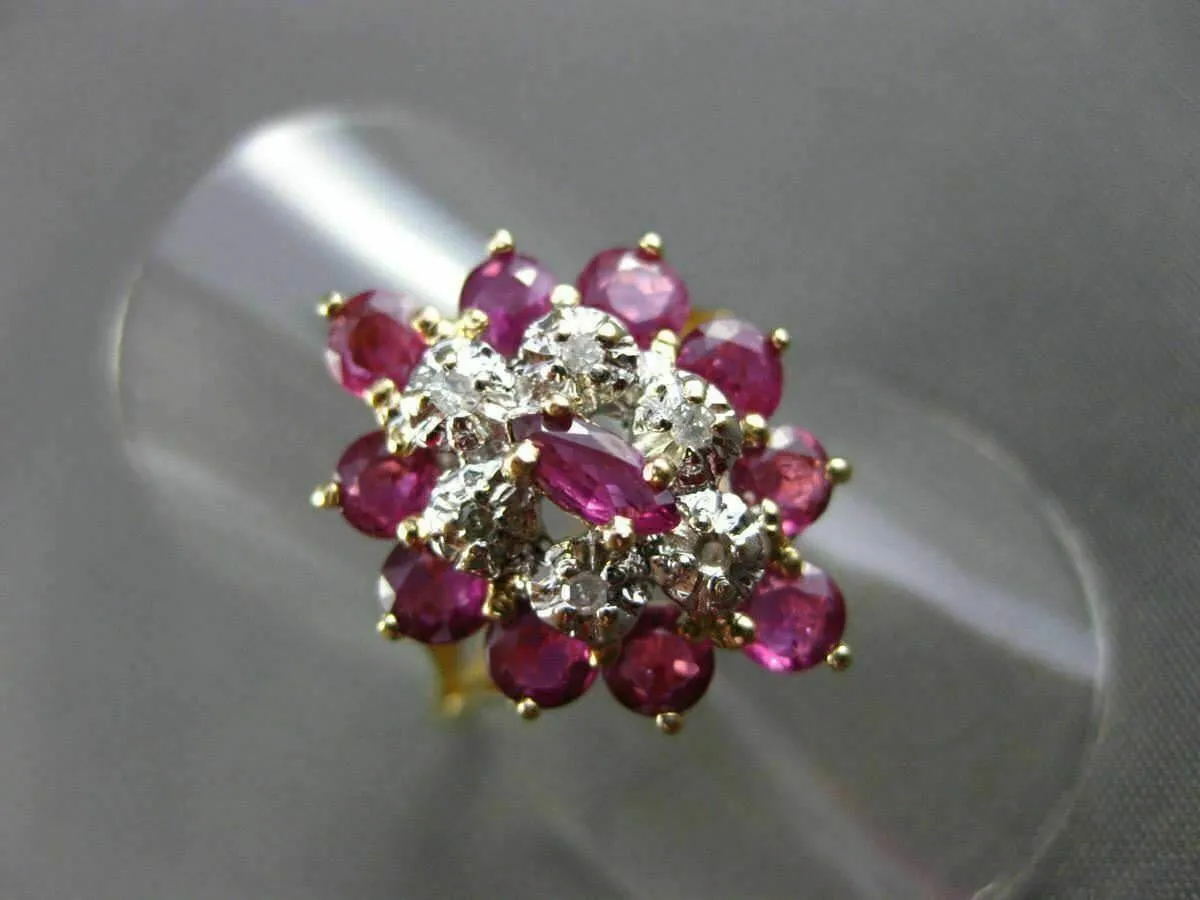 ESTATE LARGE 1.26CT DIAMOND & AAA RUBY 14K TWO TONE GOLD 3D COCKTAIL RING #19191