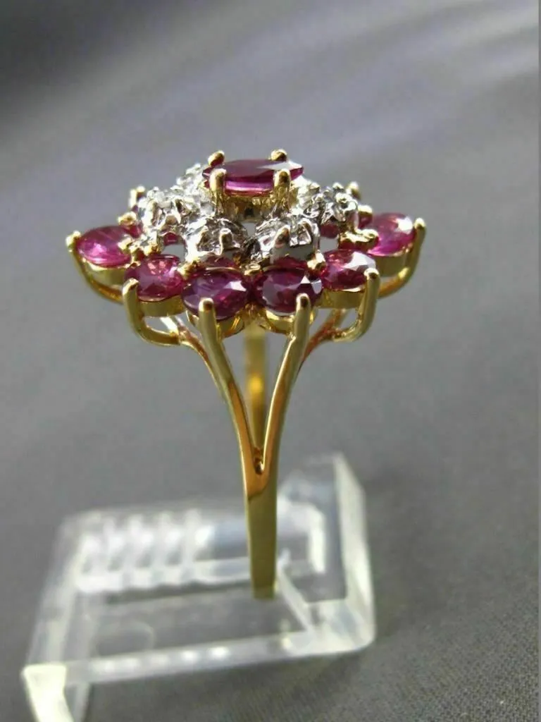 ESTATE LARGE 1.26CT DIAMOND & AAA RUBY 14K TWO TONE GOLD 3D COCKTAIL RING #19191