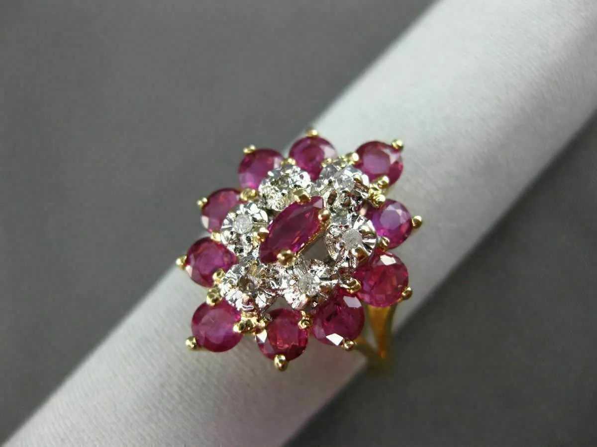 ESTATE LARGE 1.26CT DIAMOND & AAA RUBY 14K TWO TONE GOLD 3D COCKTAIL RING #19191