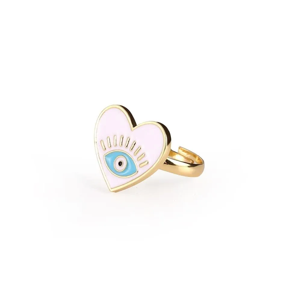 Evil Eye Heart Shape Gold Ring Black