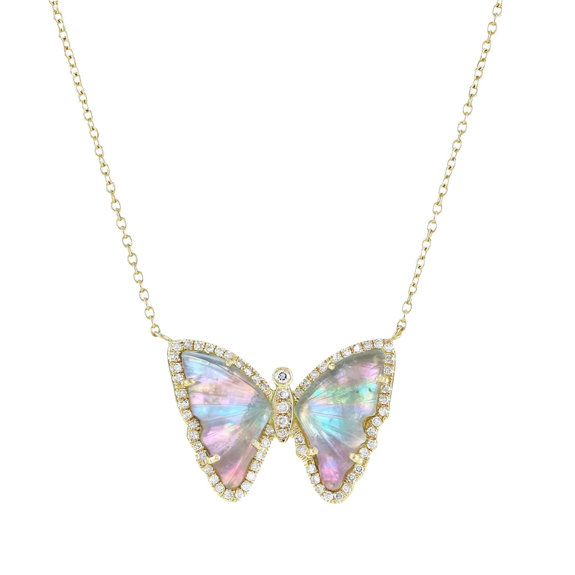 Fairy Tourmaline Butterfly Necklace With Pearl and Diamonds