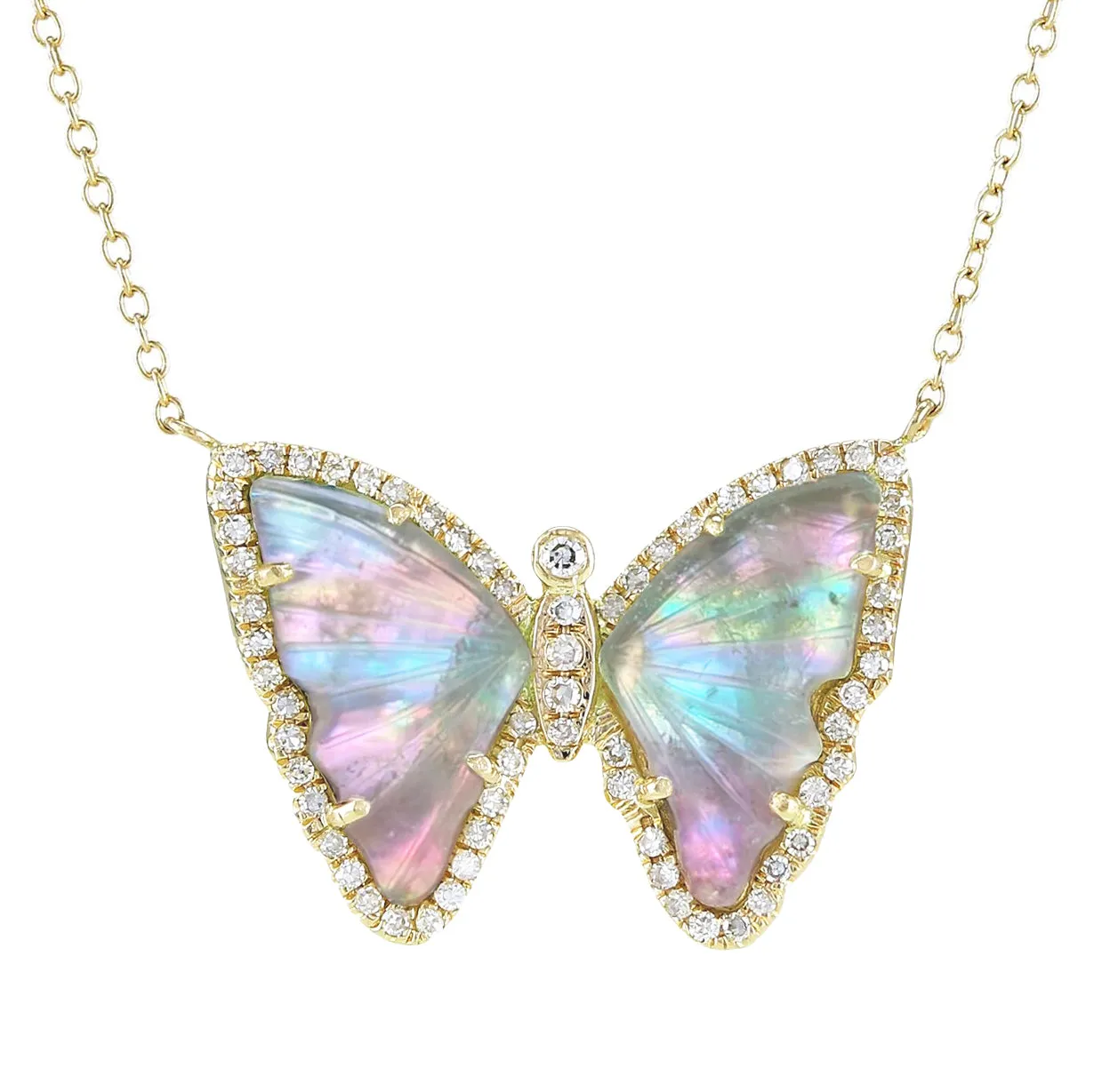 Fairy Tourmaline Butterfly Necklace With Pearl and Diamonds