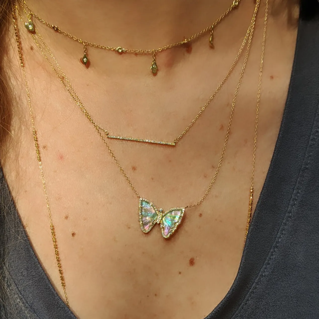 Fairy Tourmaline Butterfly Necklace With Pearl and Diamonds