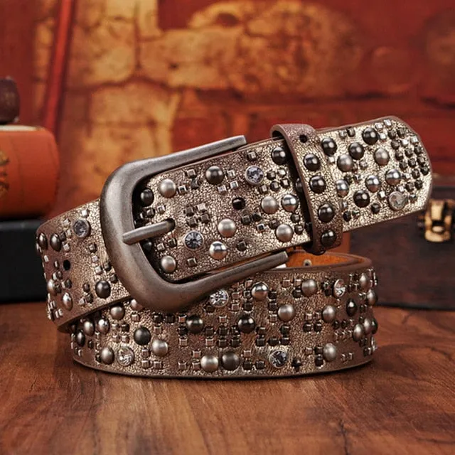 Fashion Rhinestone Studded High Quality Leather Belts