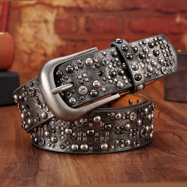 Fashion Rhinestone Studded High Quality Leather Belts