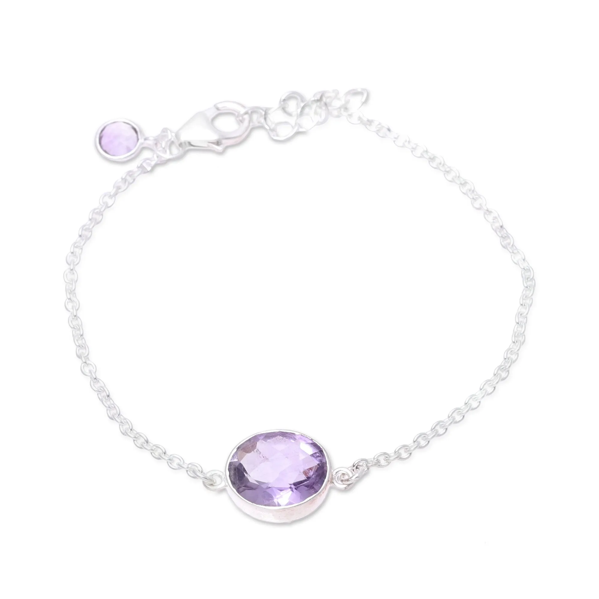 Fashionable Sparkle Faceted Amethyst Pendant Bracelet from India