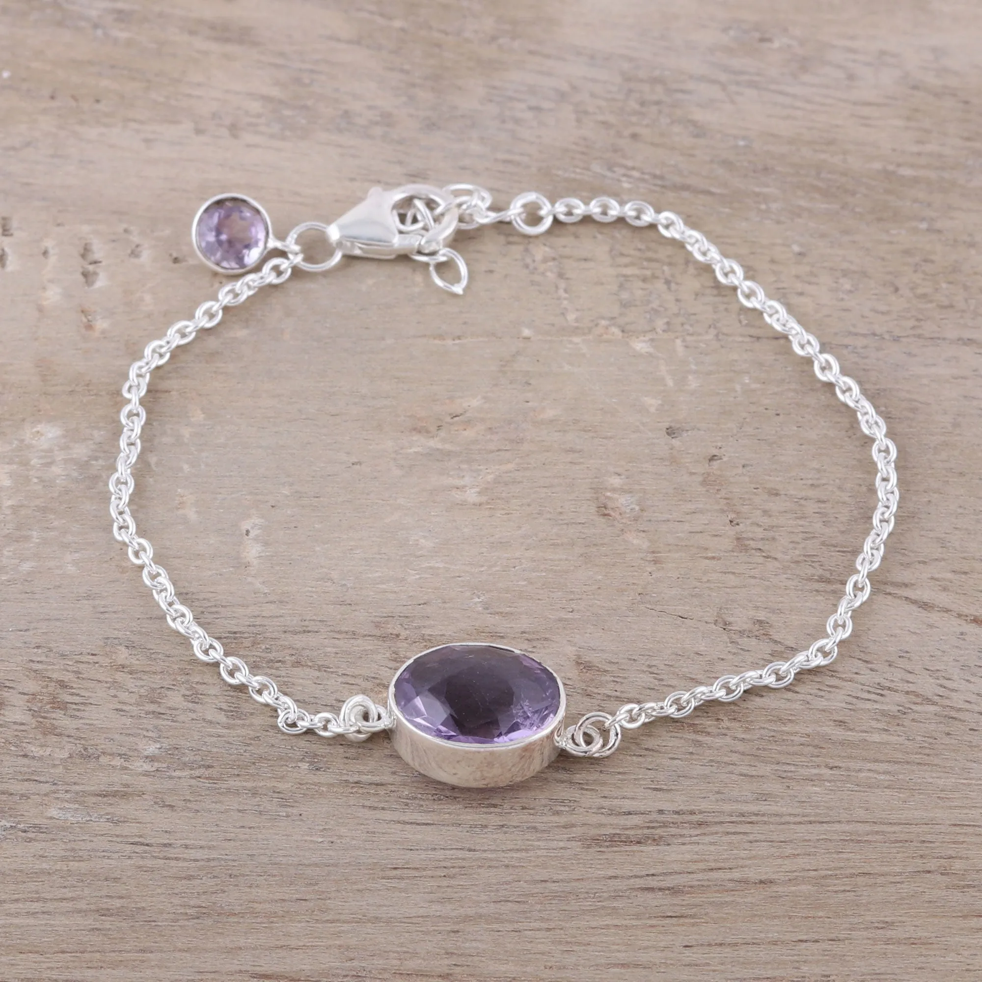 Fashionable Sparkle Faceted Amethyst Pendant Bracelet from India