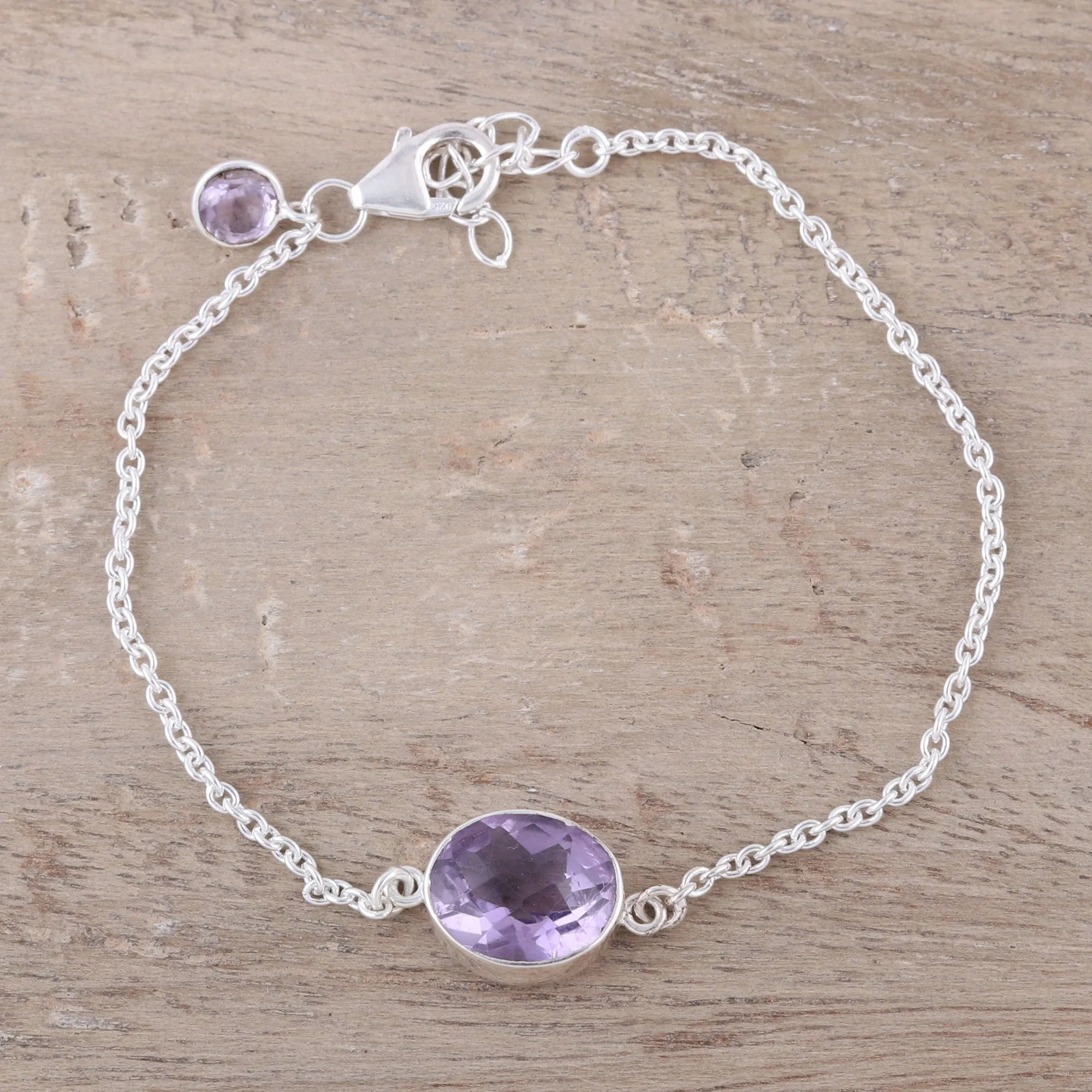 Fashionable Sparkle Faceted Amethyst Pendant Bracelet from India