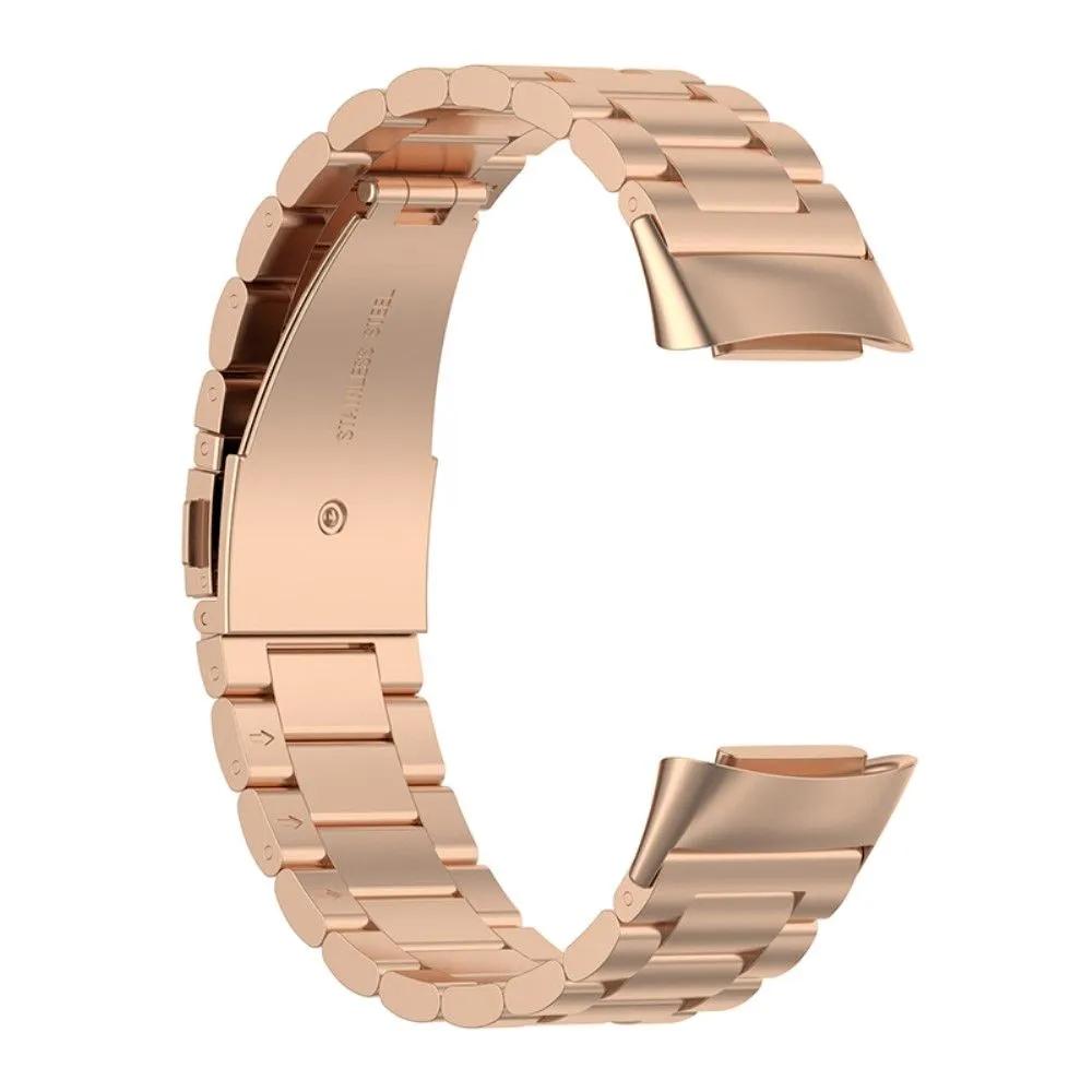 Fitbit Charge 5 triple bead stainless steel watch strap - Rose Gold