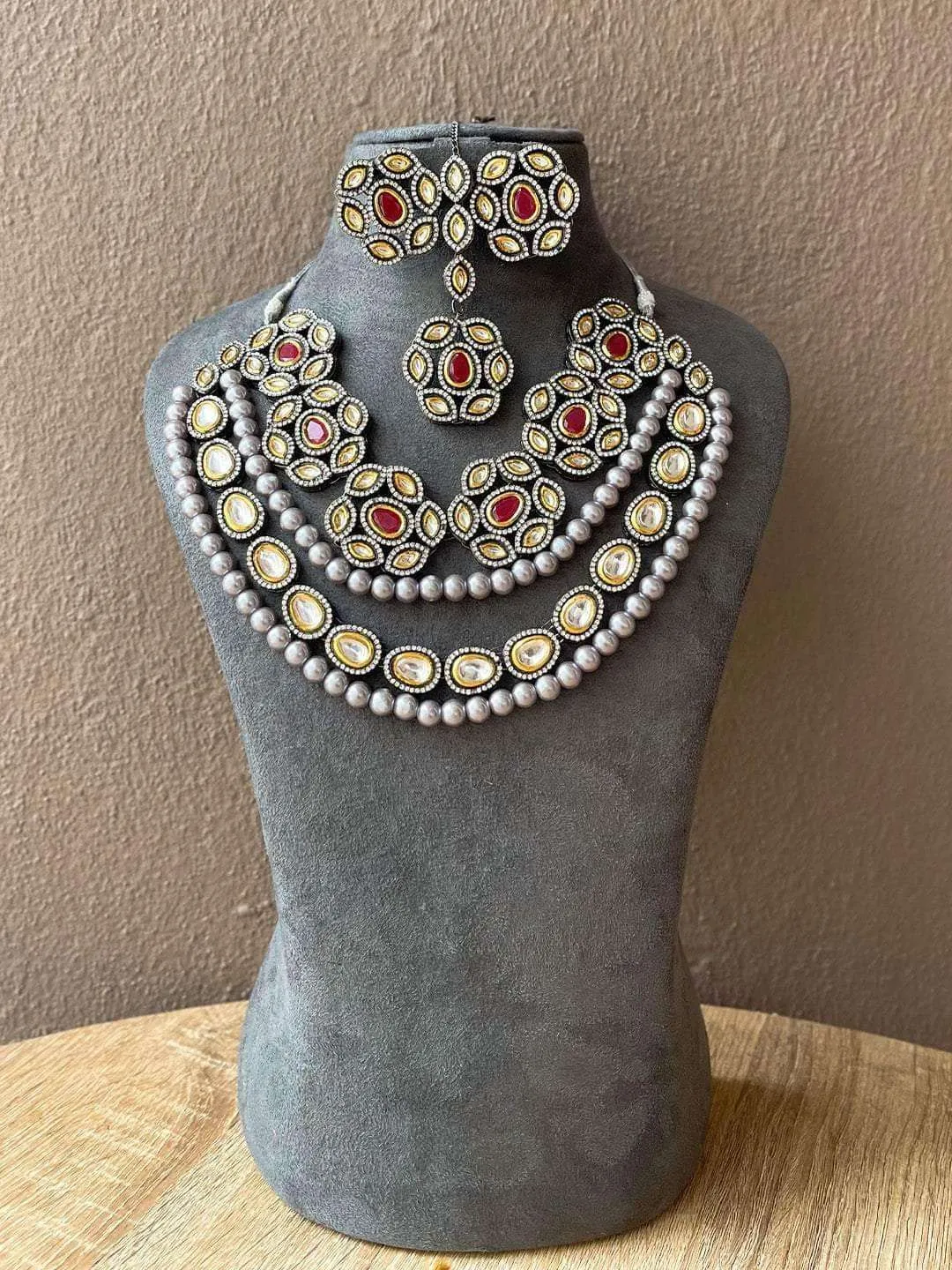 Flower Shaped Multilayered Kundan Necklace