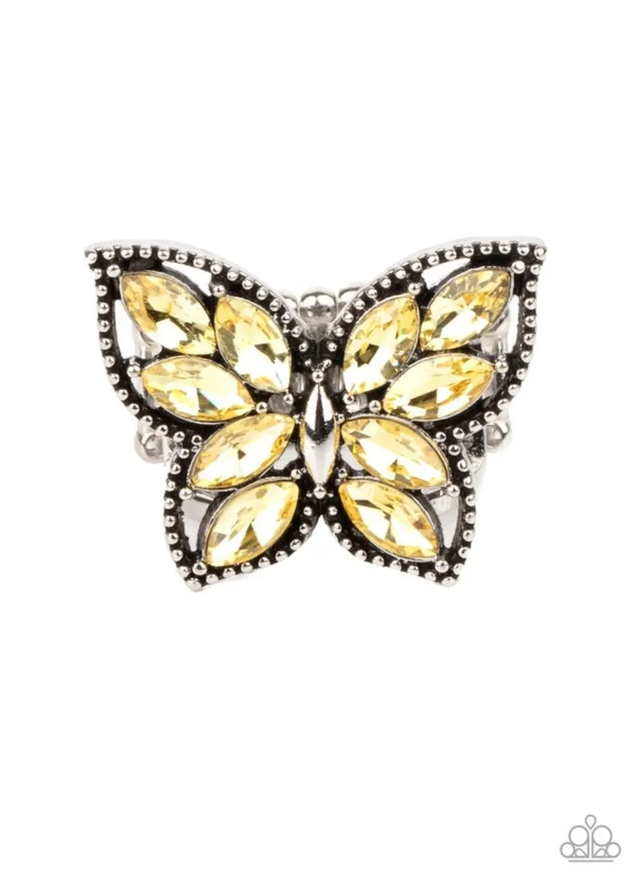 Fluttering Fashionista - Yellow Bling Ring - Paparazzi Accessories