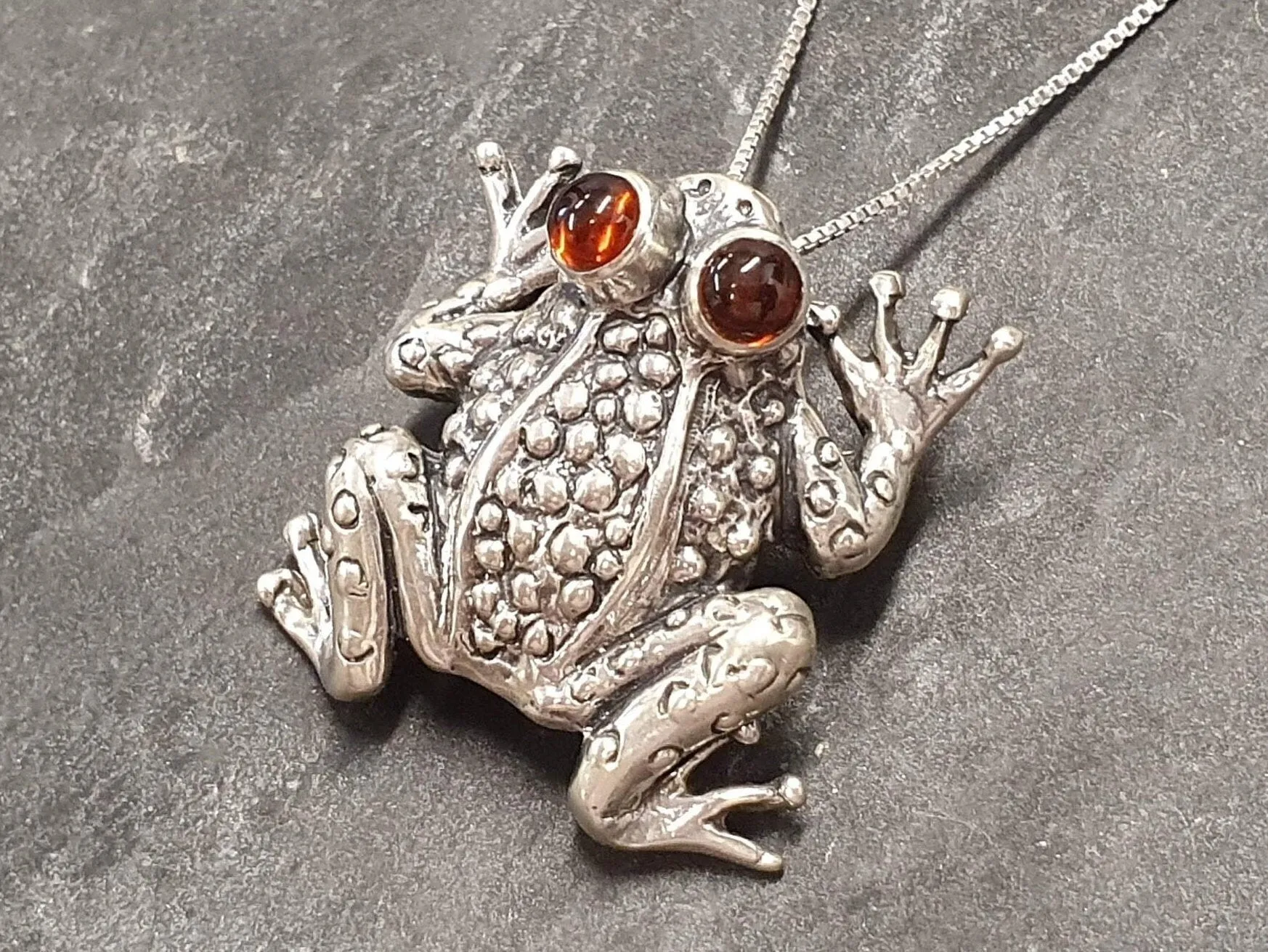 Frog Pendant - Real Garnet Necklace - Large Frog Necklace