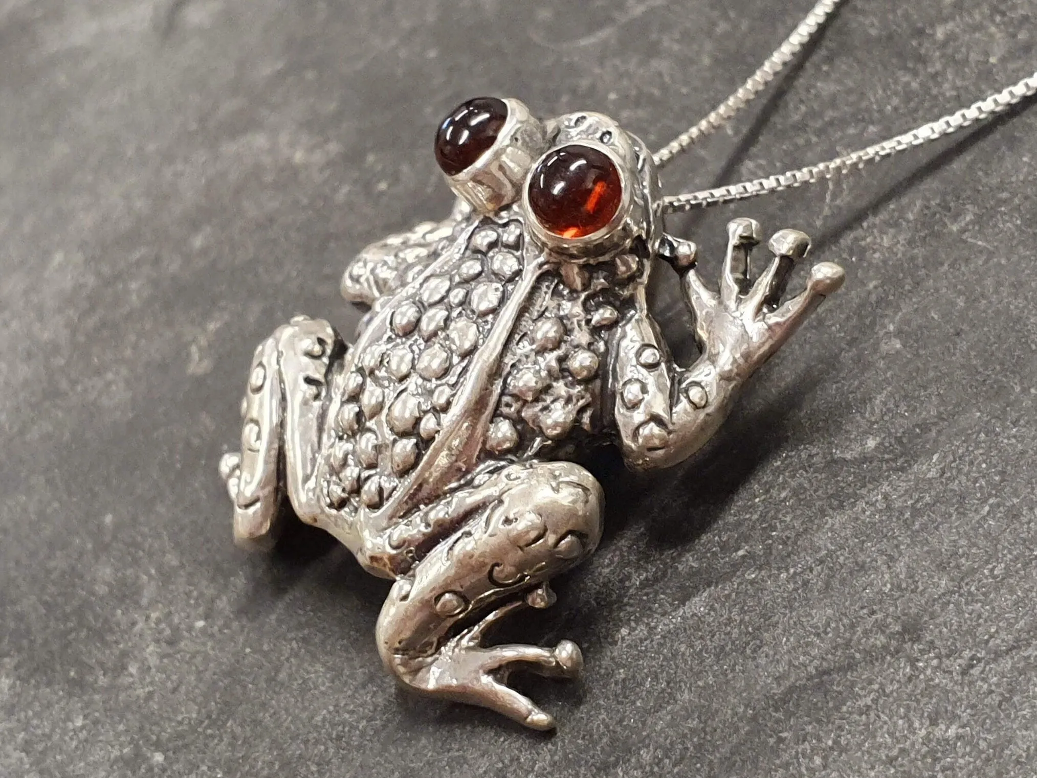 Frog Pendant - Real Garnet Necklace - Large Frog Necklace