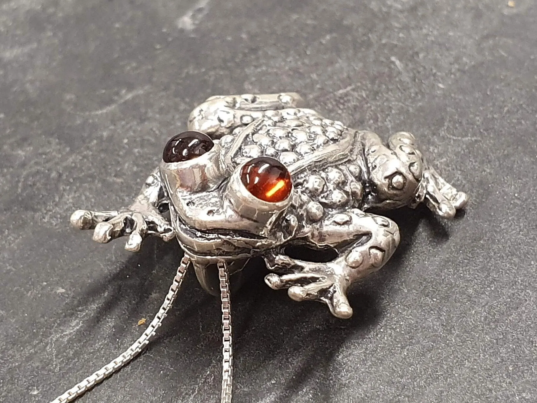 Frog Pendant - Real Garnet Necklace - Large Frog Necklace