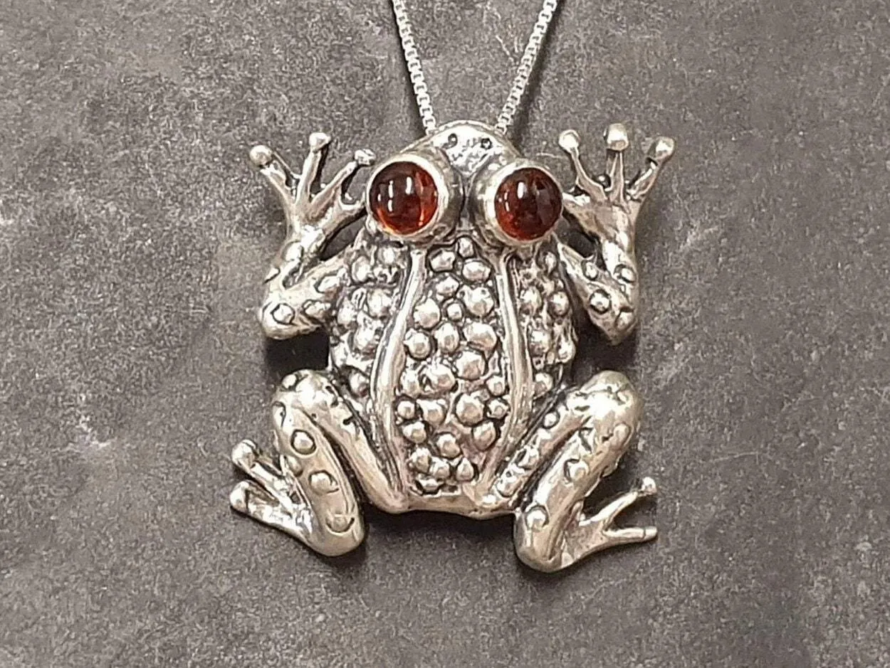 Frog Pendant - Real Garnet Necklace - Large Frog Necklace