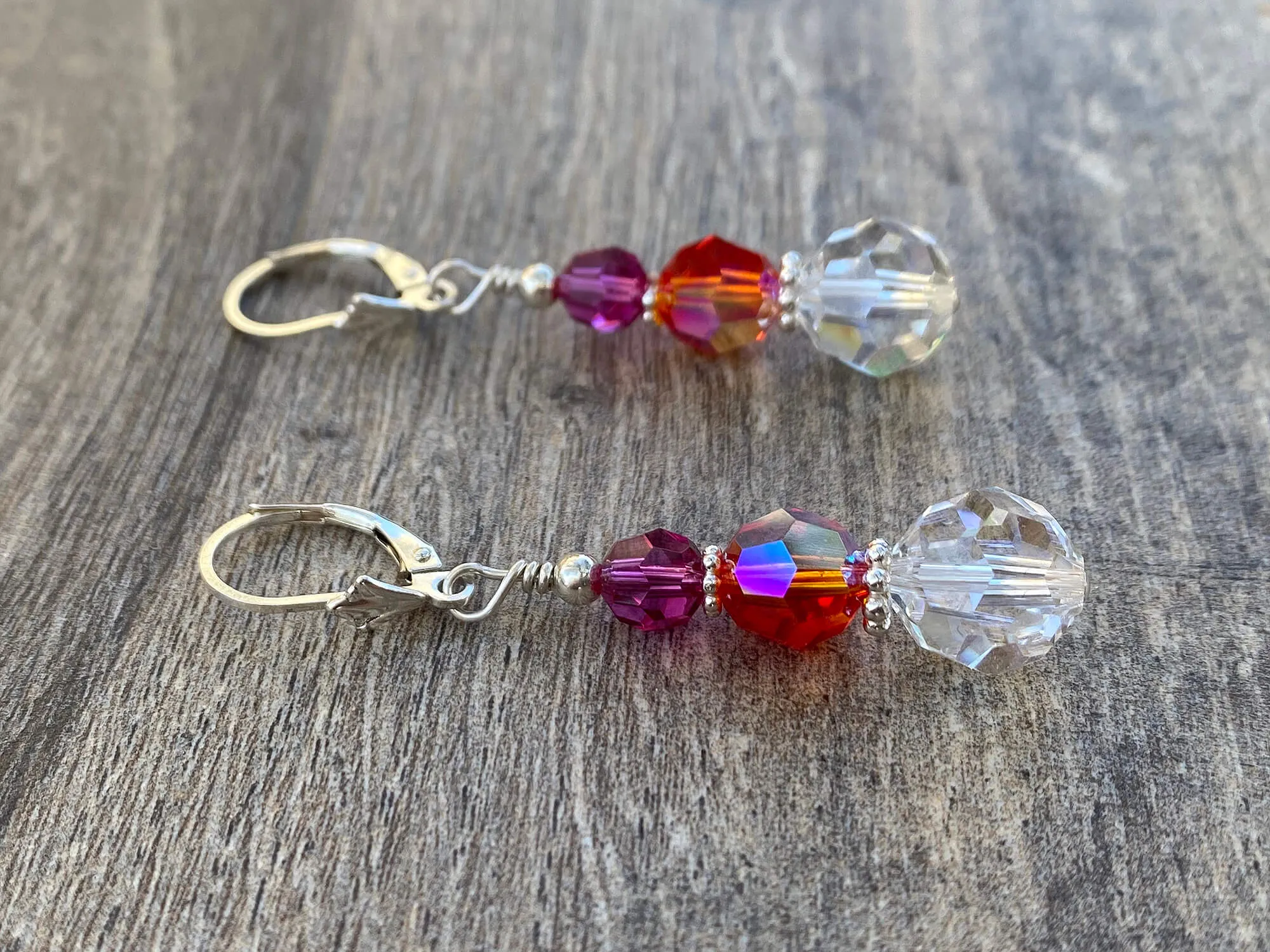 Fuchsia Fire Opal Crystal Beaded Earrings