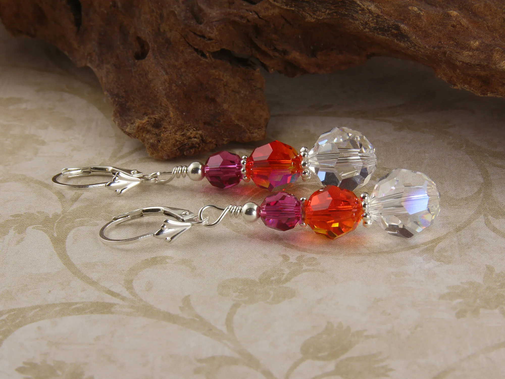 Fuchsia Fire Opal Crystal Beaded Earrings