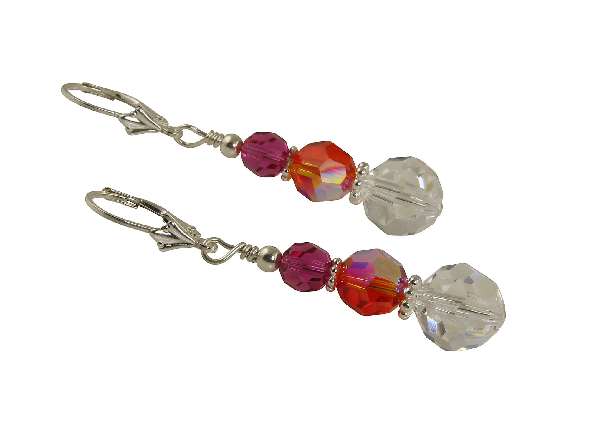 Fuchsia Fire Opal Crystal Beaded Earrings