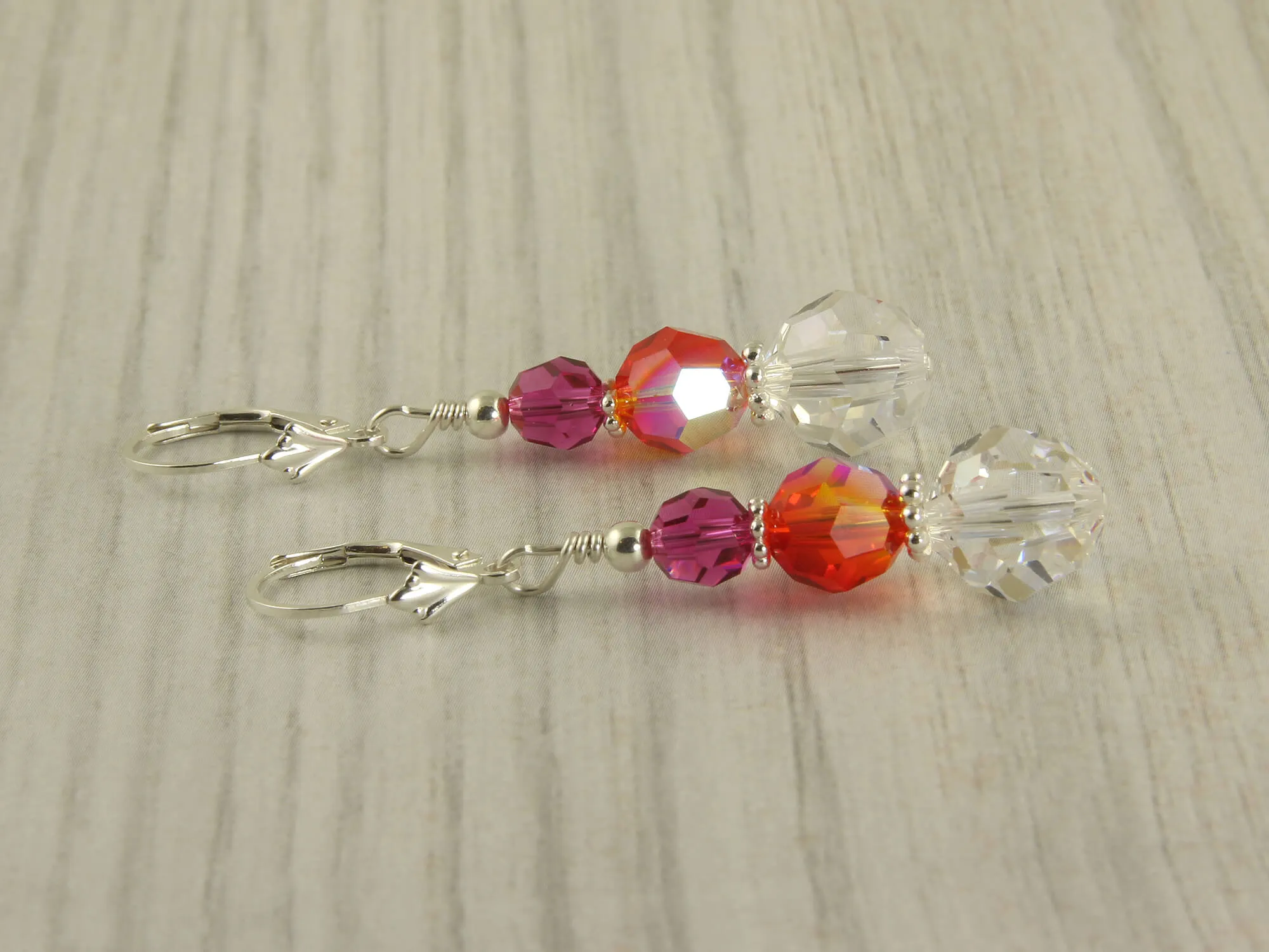 Fuchsia Fire Opal Crystal Beaded Earrings