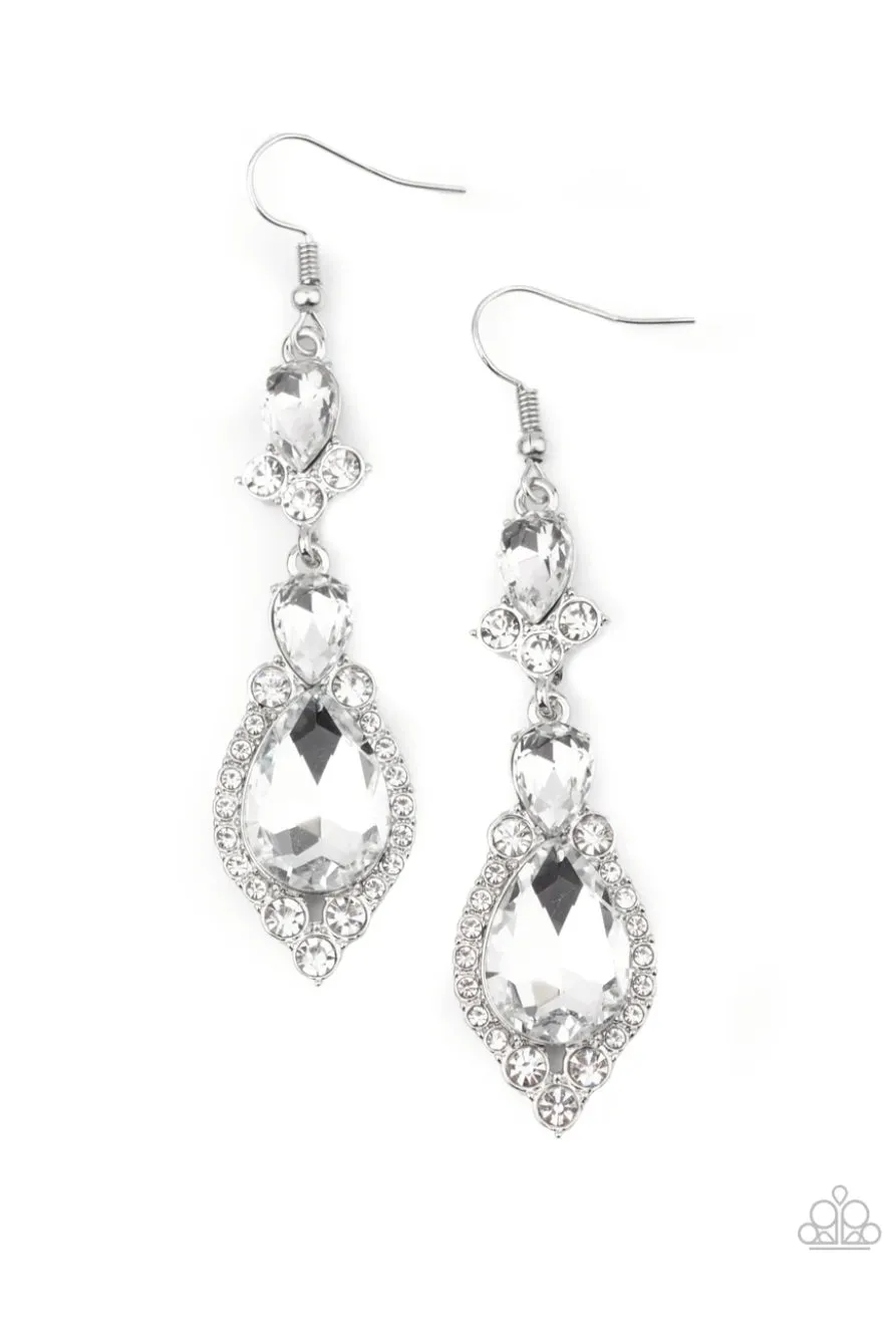 Fully Flauntable White Earrings - Paparazzi Accessories