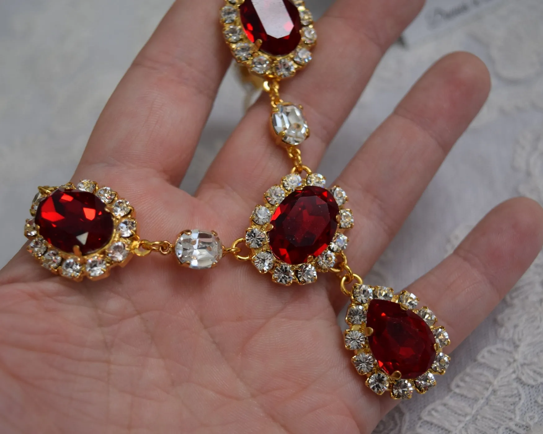 Garnet Aurora Crystal Halo Necklace with Teardrop - Large Oval