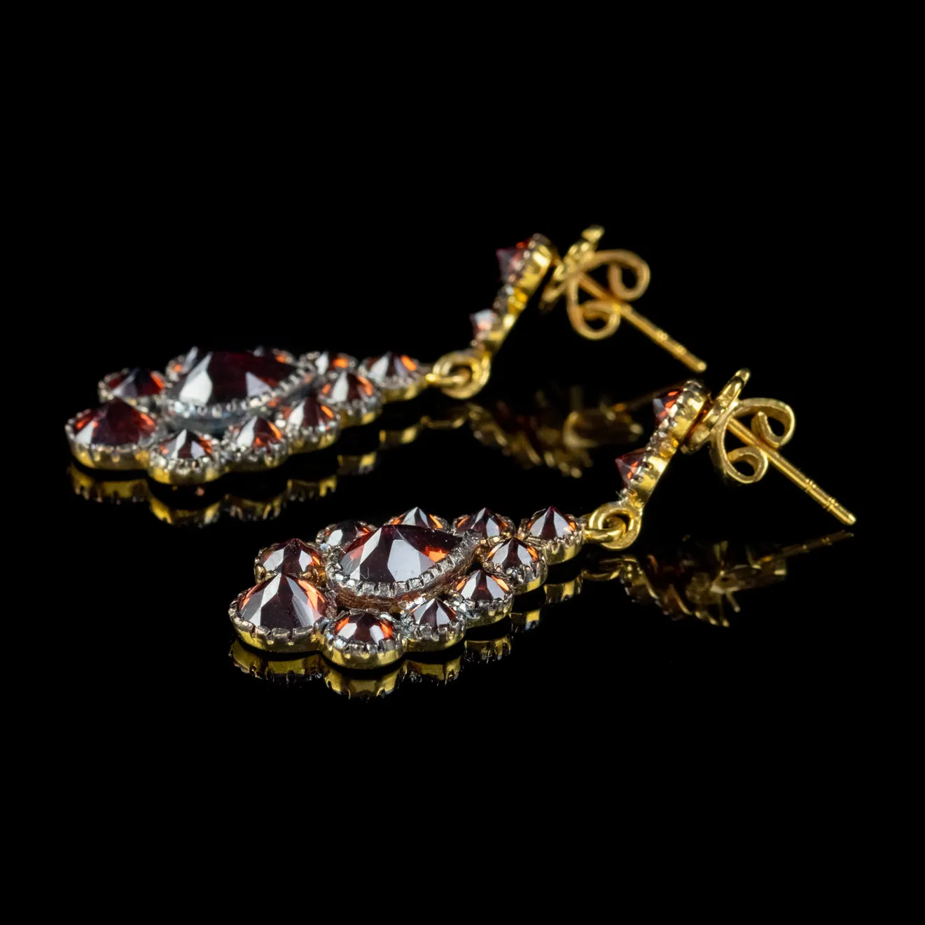 Garnet Cluster Earrings Silver 18Ct Gold