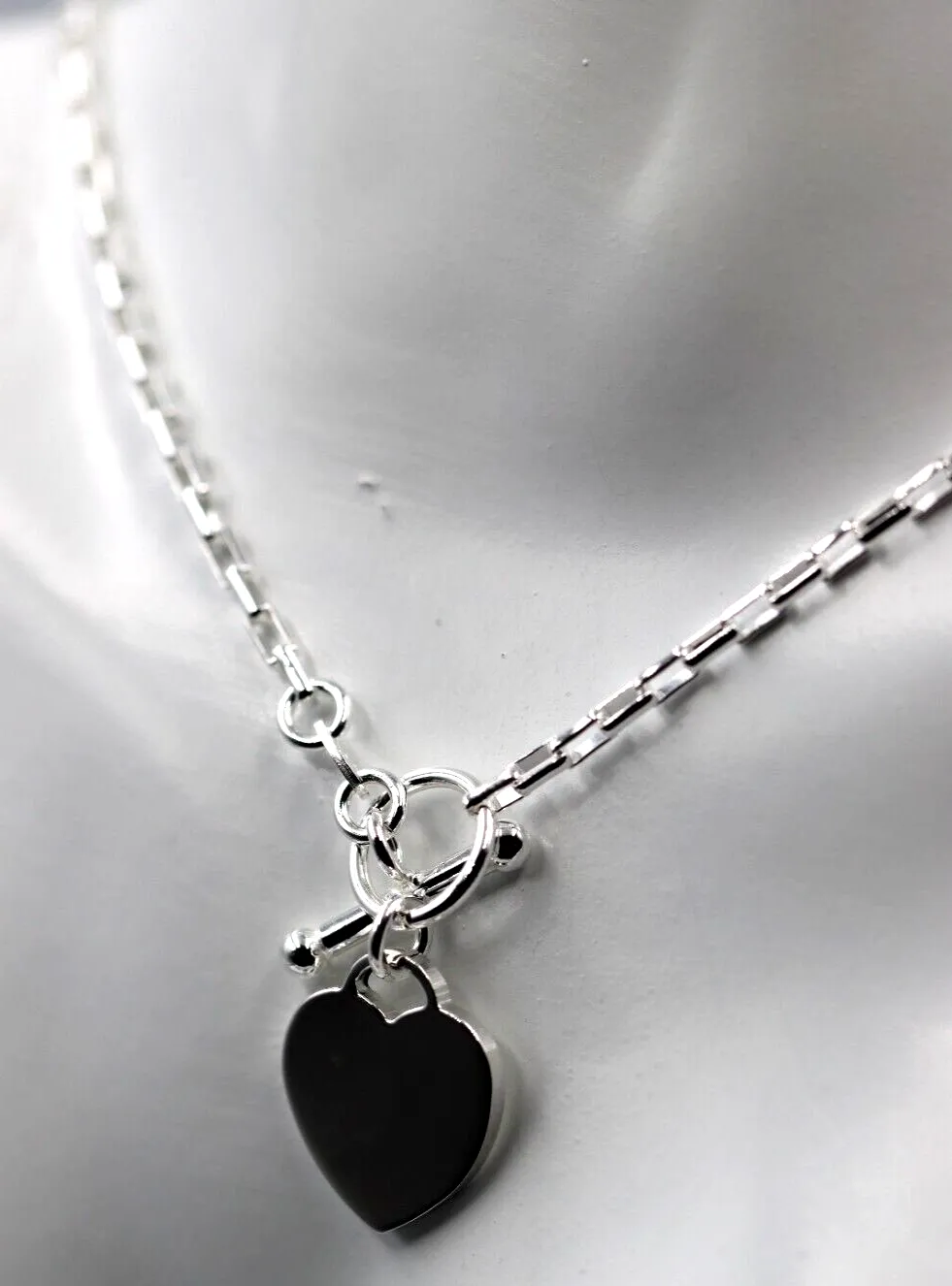 Genuine 45cm, 50cm or 55cm Sterling Silver 925 Cable Link With T-Bar And Heart Necklace