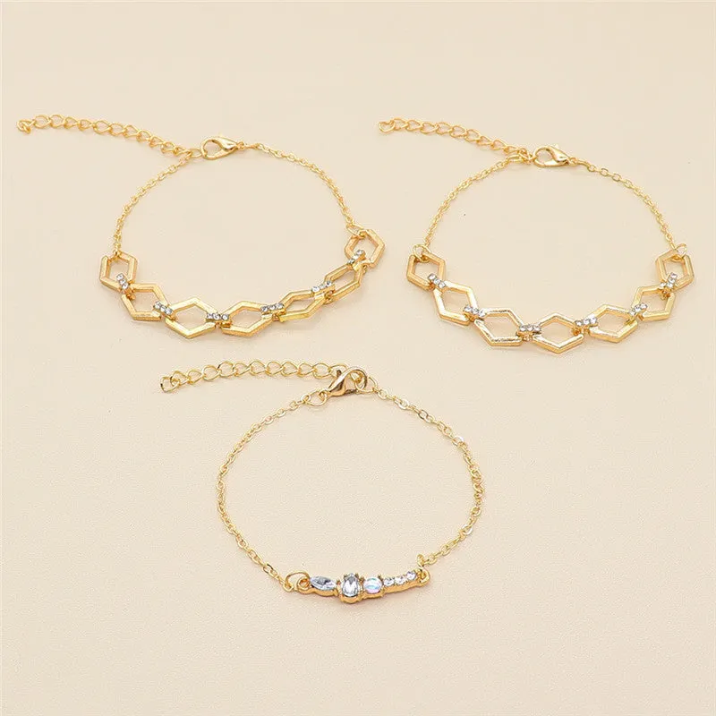 Geometric Diamond-studded Rhombus Chain Bracelet