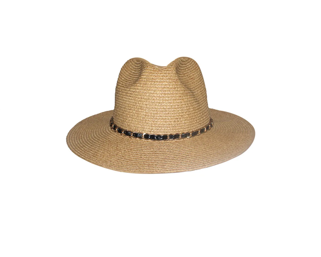 Gold & Leather link Tan Straw Hat - The Manhattan