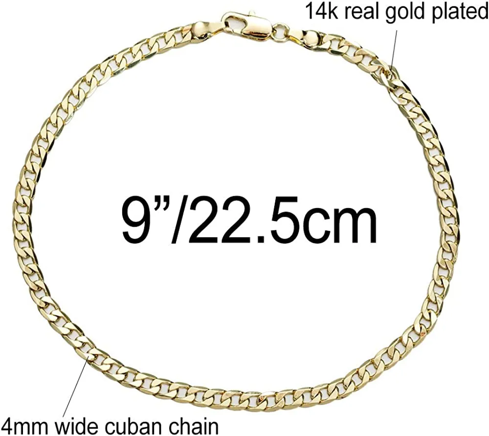 Gold Anklet Bracelets for Women Men 14K White Gold Plated Cuban Link Herringbone Paperclip Figaro Chain Ankle Bracelets for Women