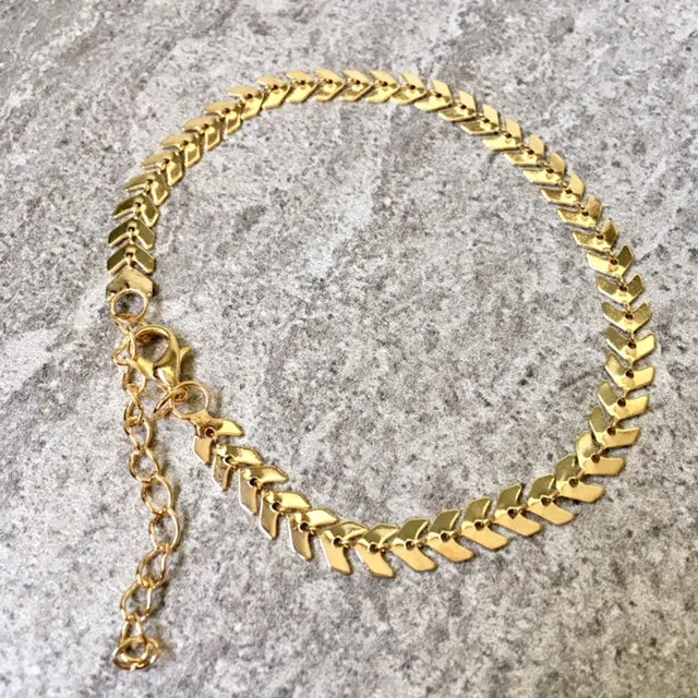 GOLD FISH BONE CHAIN LINKED ANKLET / ANKLE BRACELET