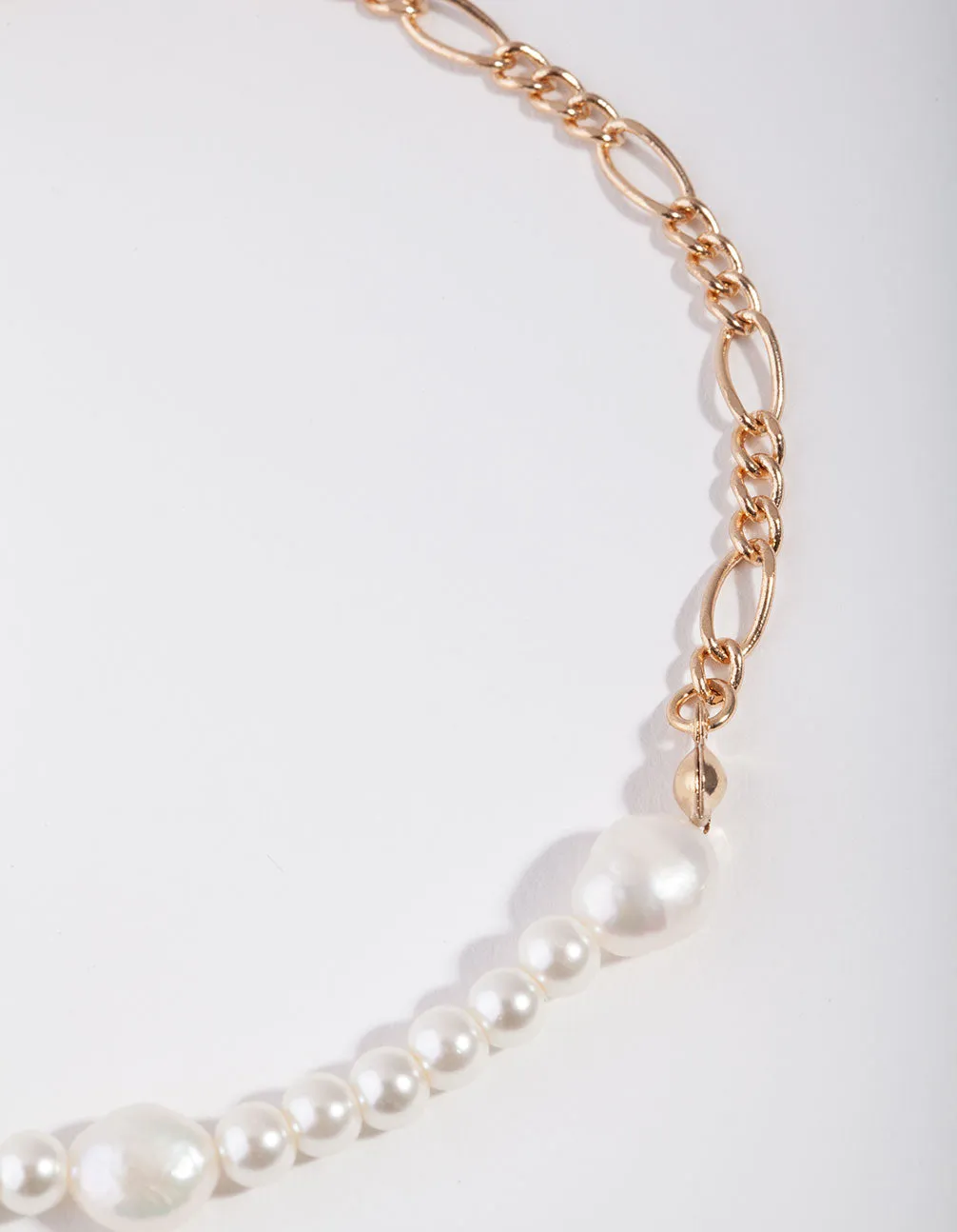 Gold Freshwater Pearl Figaro Chain Anklet