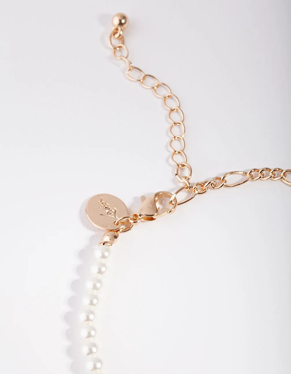 Gold Freshwater Pearl Figaro Chain Anklet