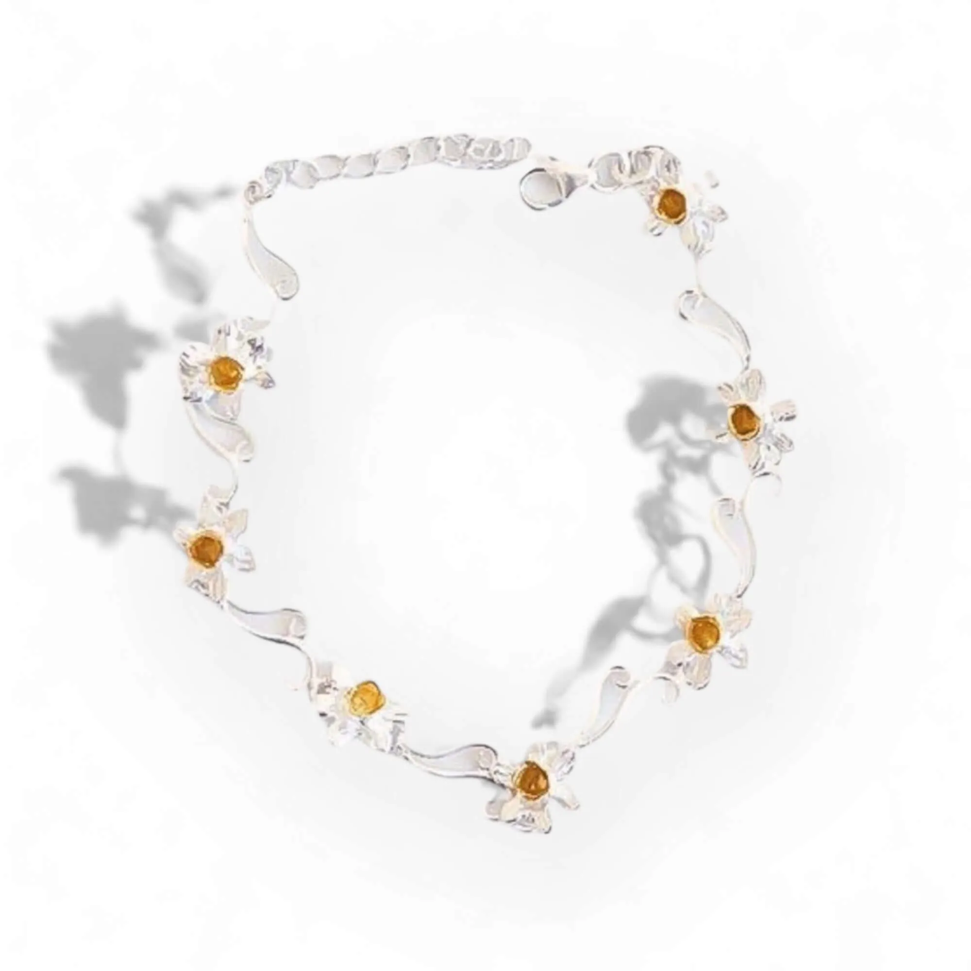 Gold Plated Daffodil's and Sterling Silver Bracelet