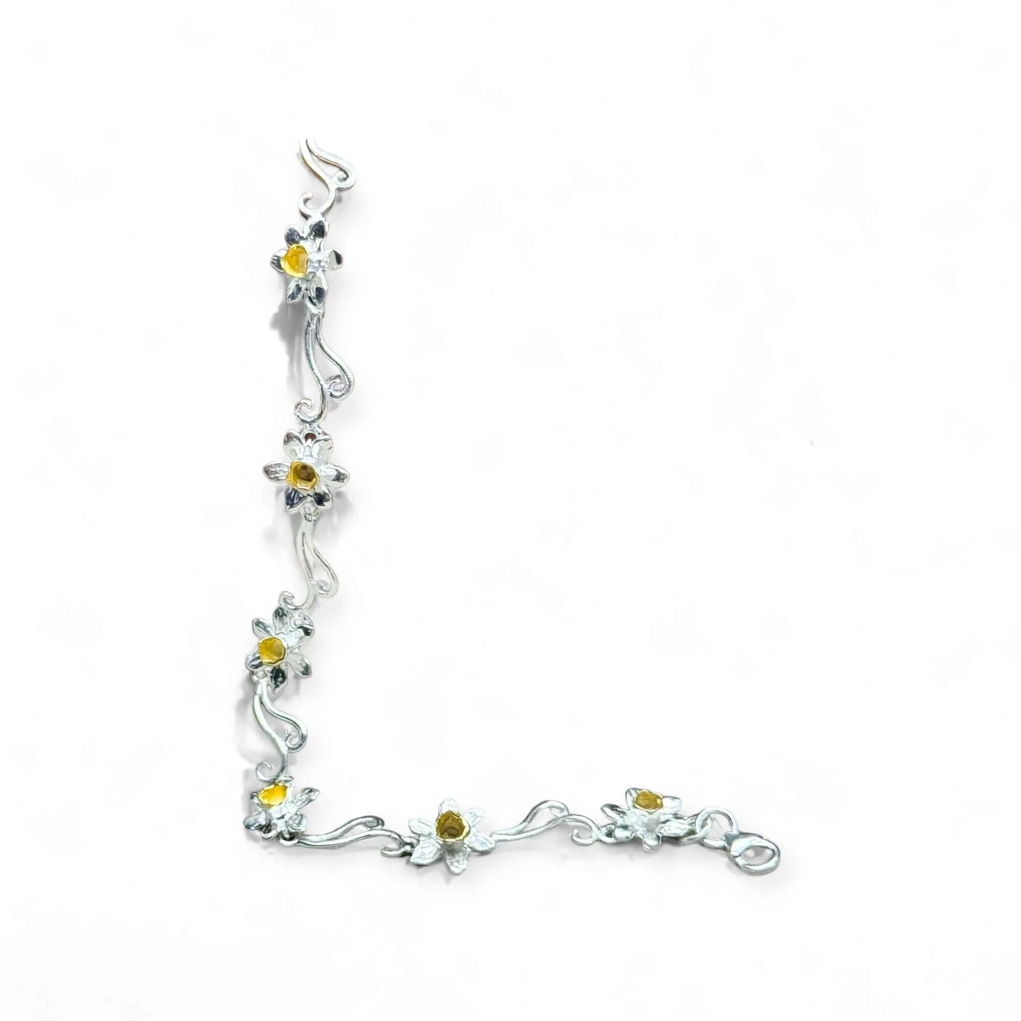 Gold Plated Daffodil's and Sterling Silver Bracelet