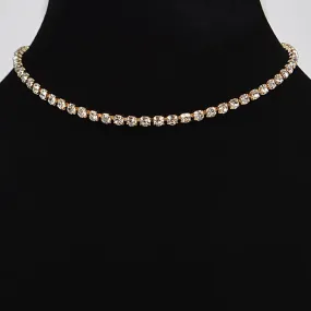 Gold Rhinestone Thin Choker Necklace