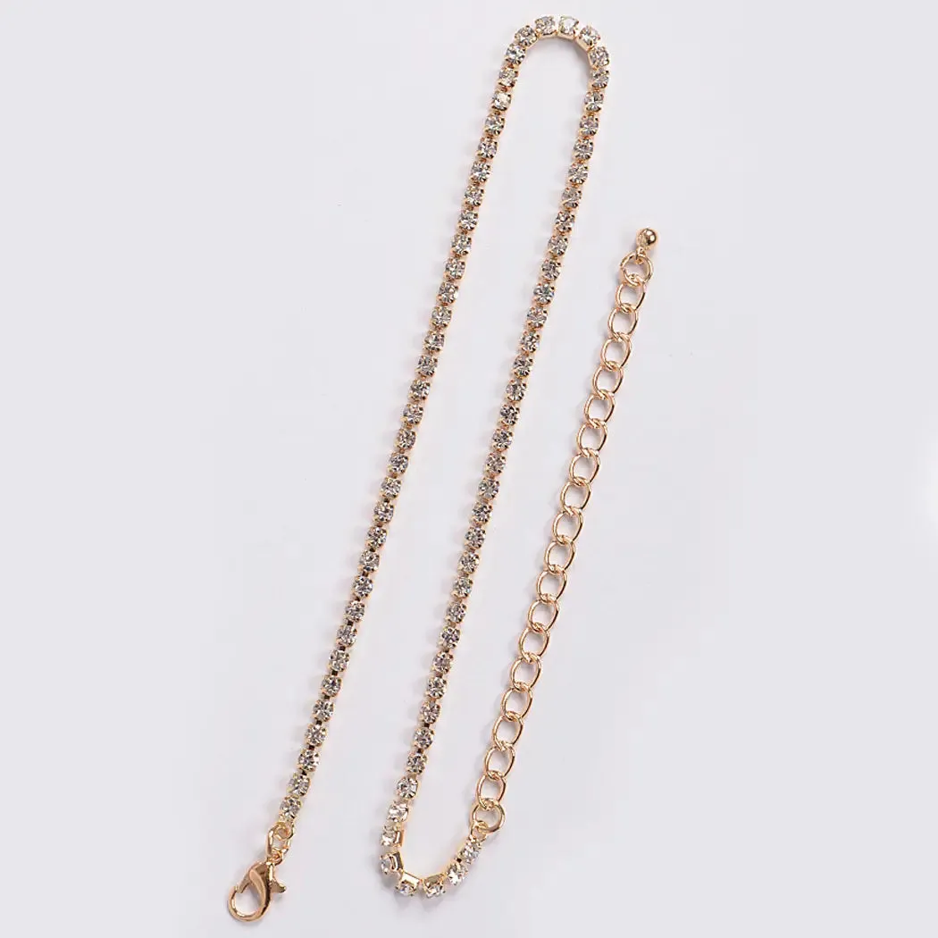 Gold Rhinestone Thin Choker Necklace