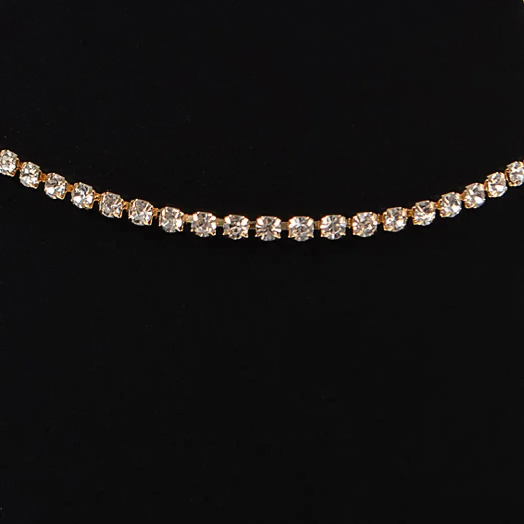 Gold Rhinestone Thin Choker Necklace